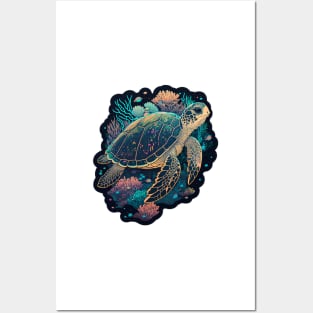 Turtle Coral Surfin' Posters and Art